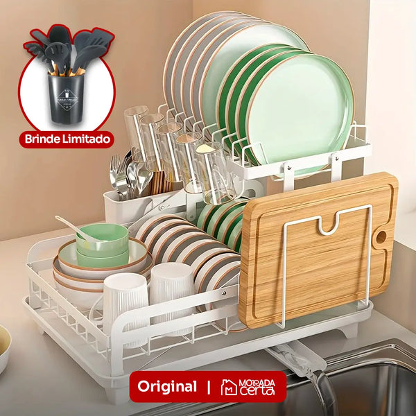 Escorredor 3 em 1 de Aço Inoxidável Multifuncional: Dobrável e Antiderrapante + BRINDE: Kit de Utensílios de Cozinha | LIQUIDAÇÃO ÚNICA