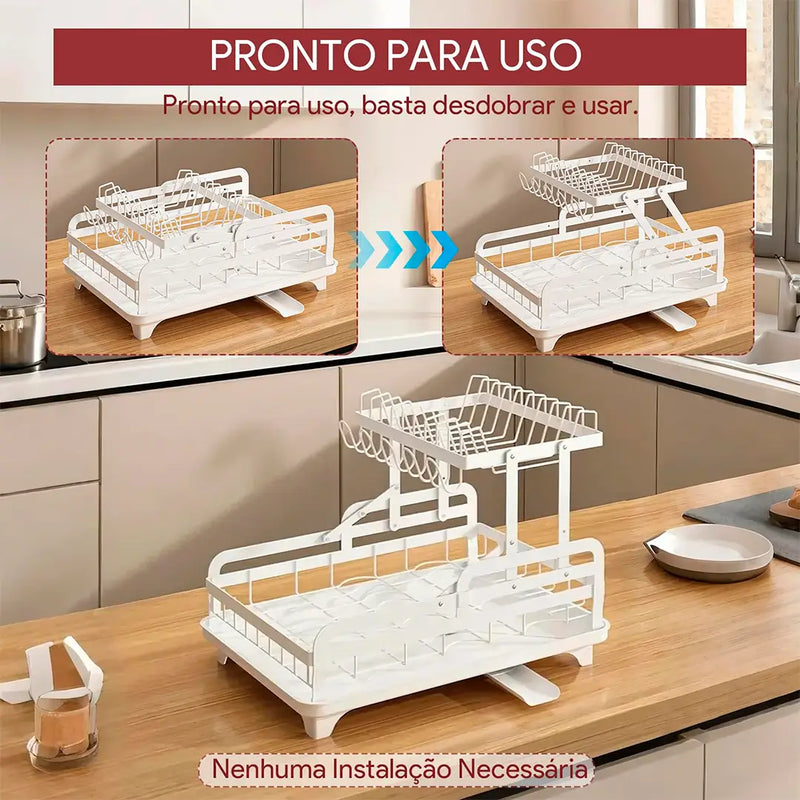 Escorredor 3 em 1 de Aço Inoxidável Multifuncional: Dobrável e Antiderrapante + BRINDE: Kit de Utensílios de Cozinha | LIQUIDAÇÃO ÚNICA