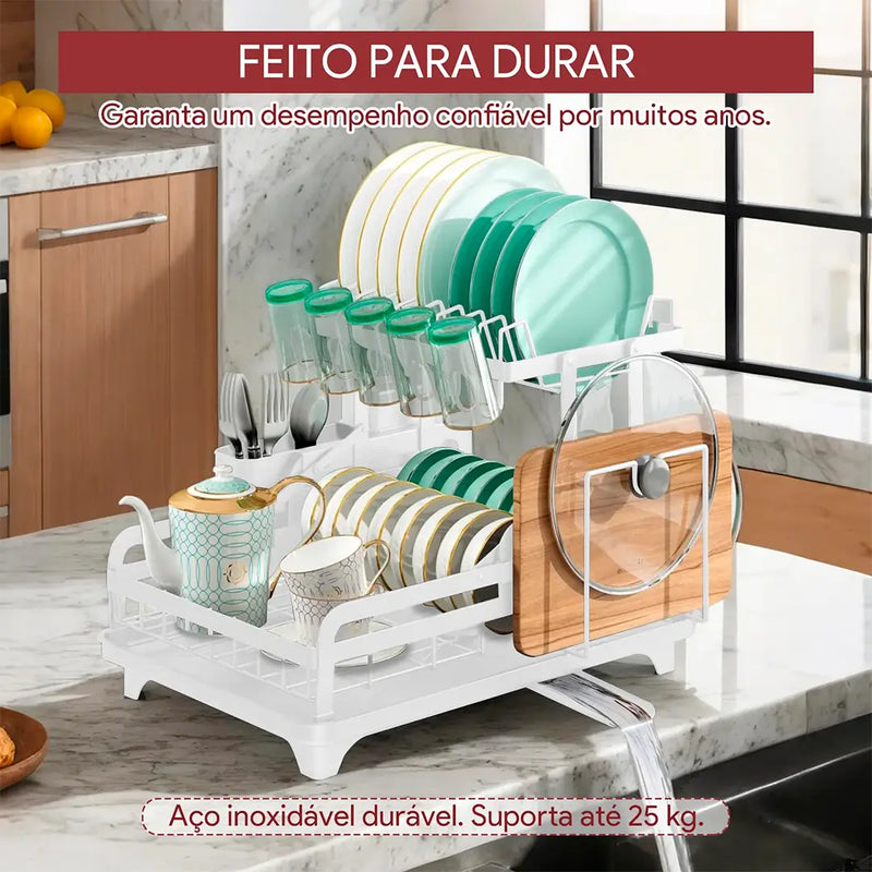 Escorredor 3 em 1 de Aço Inoxidável Multifuncional: Dobrável e Antiderrapante + BRINDE: Kit de Utensílios de Cozinha | LIQUIDAÇÃO ÚNICA